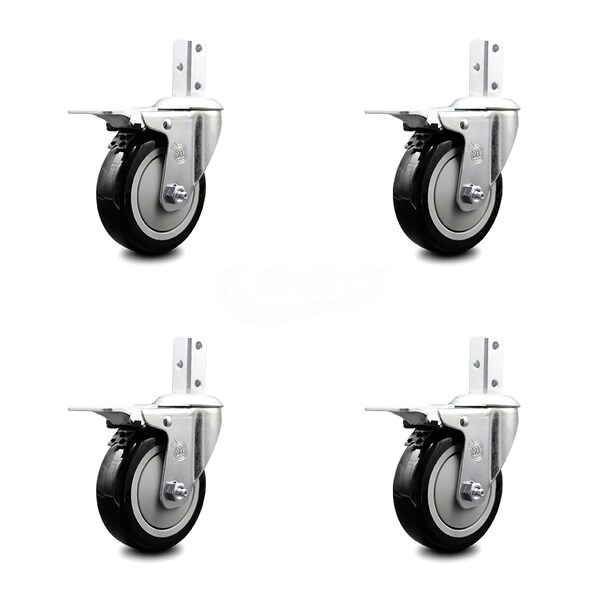 Service Caster 4 Inch Black Poly Wheel Swivel 7/8 Inch Square Stem Caster Set Total Lock Brake SCC-SQTTL20S414-PPUB-BLK-78-4 - main